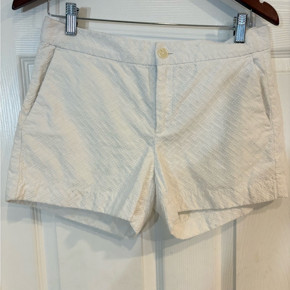Banana Republic Cream Textured High-Waist Shorts